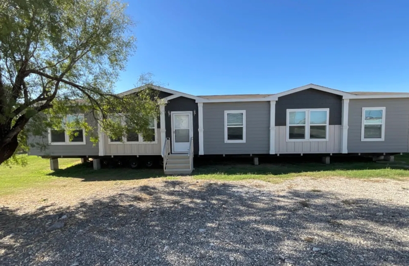 Manufactured Home Multi Gabled Facade Two Tone Grey Siding