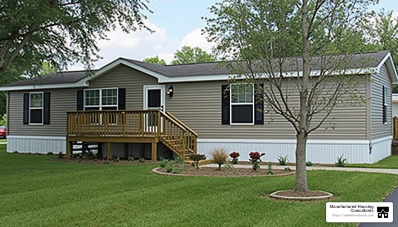 Manufactured Home Raised Wood Deck White Skirting Black Shutters