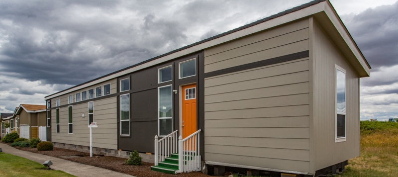 Manufactured Home Slanted Roof with Orange Door Exterior Ideas