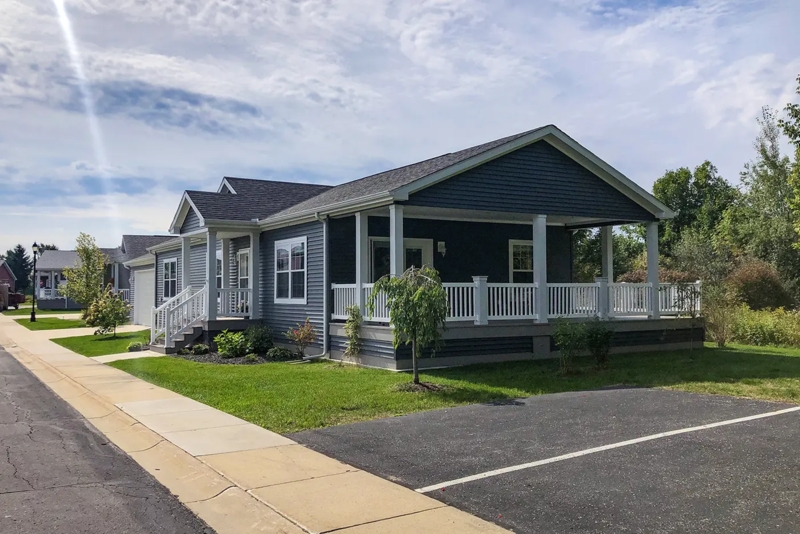 Manufactured Home Spacious Front Porch Charcoal Grey White Trim