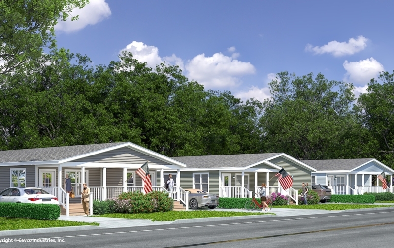 Manufactured Home Traditional Style with Varied Siding Colors and Porches