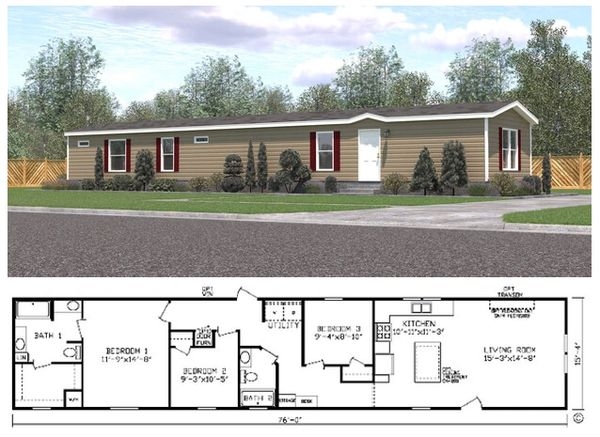 Manufactured Home Traditional Tan Siding with Red Accent Shutters