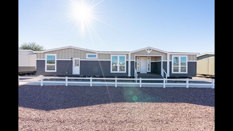 Manufactured Home Two-Tone Siding Gabled Entryway White Picket Fence