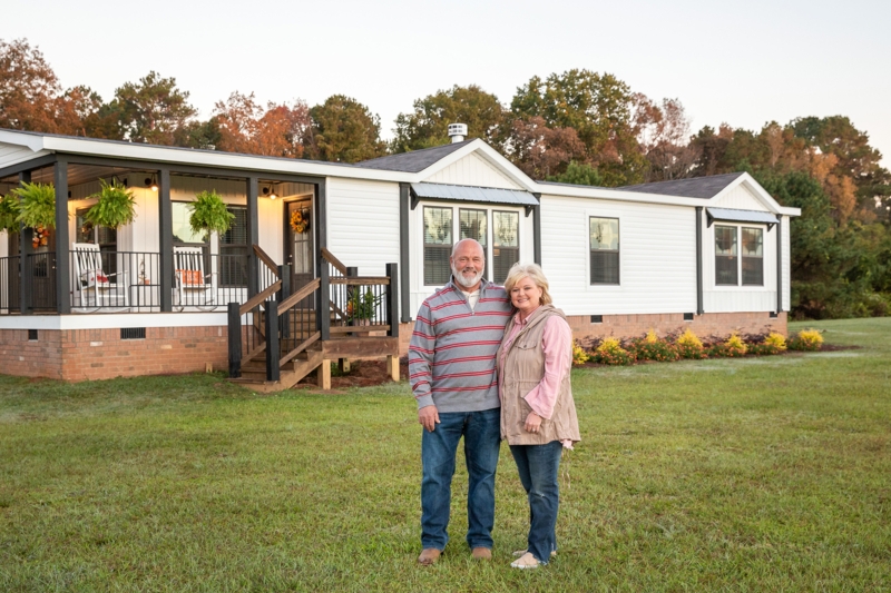 Manufactured Home White Dark Trim Accents Spacious Porch Design