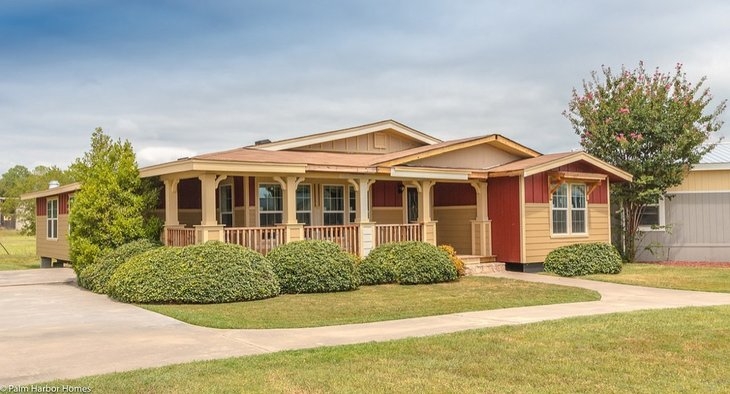 Manufactured Home with Expansive Front Porch & Two Tone Siding Scheme