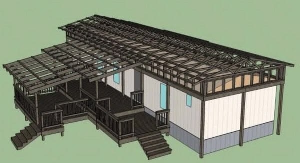 Manufactured Home with Expansive Multi-Level Deck and Roof Over
