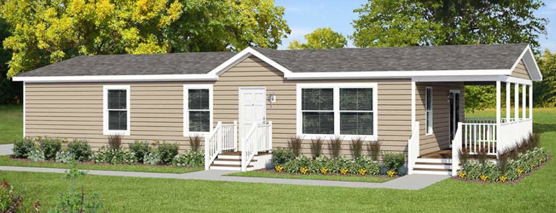 Manufactured Home with Integrated Porch and Beige Siding