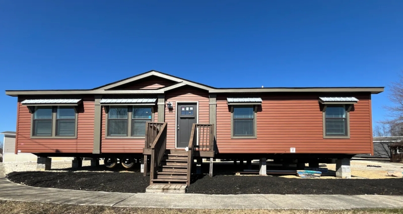 Manufactured Home with Reddish-Brown Siding and Charcoal Trim