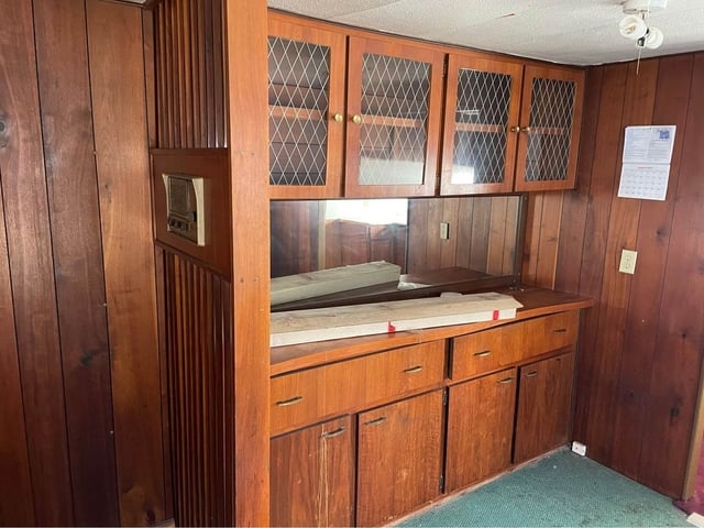 Mid-Century Built-In Wood Hutch featuring Diamond Lattice Glass