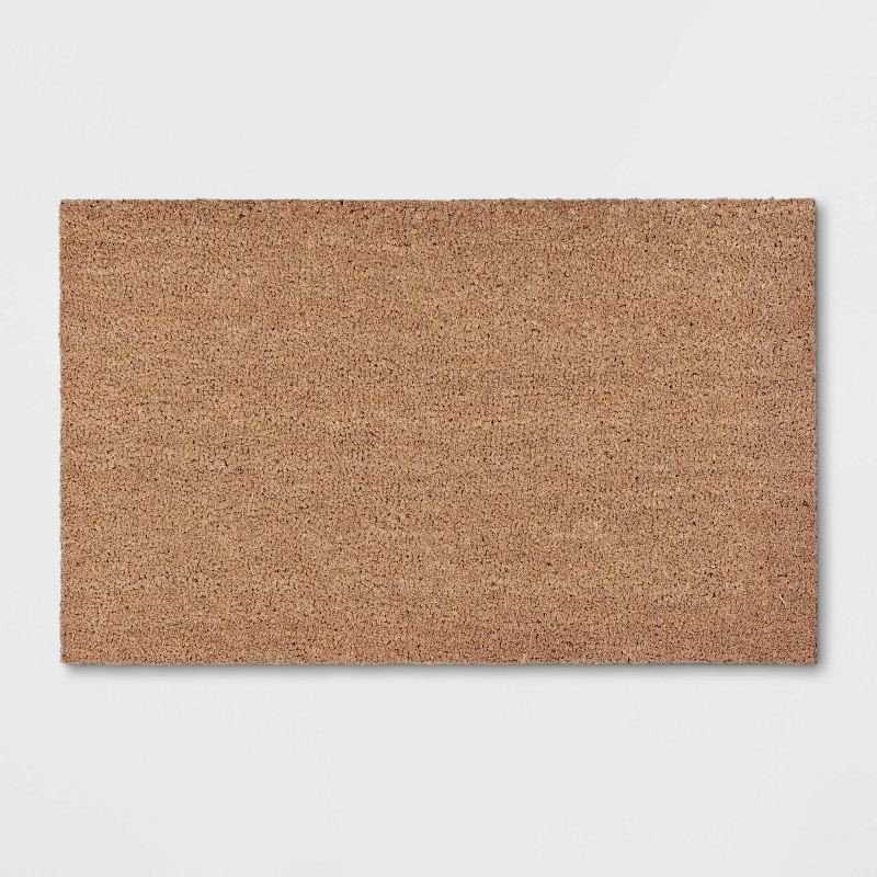 Minimalist Doormat Solid Beige Color Coarse Texture Low Profile