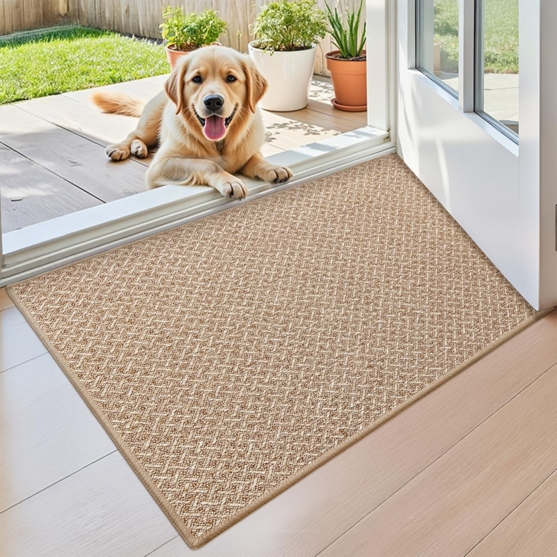 Minimalist Khaki Door Mat, Low Profile Woven Texture