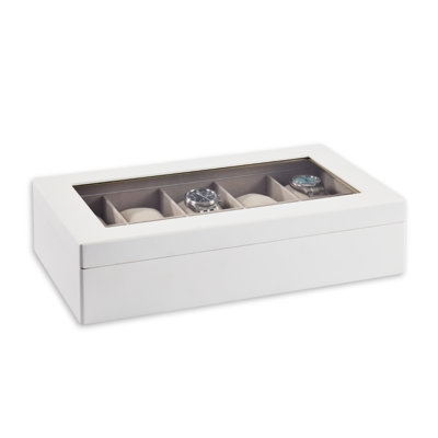 Minimalist Watch Box White 10-Slot Glass Top Grey Velvet