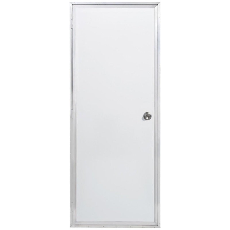 Minimalist White Outswing Utility Door with Metallic Frame
