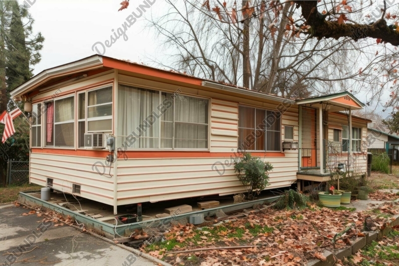 Mobile Home Americana Style with Orange Trim and Siding