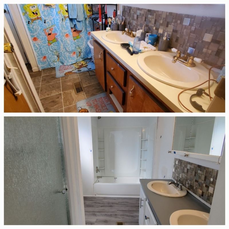 Mobile Home Bathroom Remodel Double Vanity Mosaic Backsplash