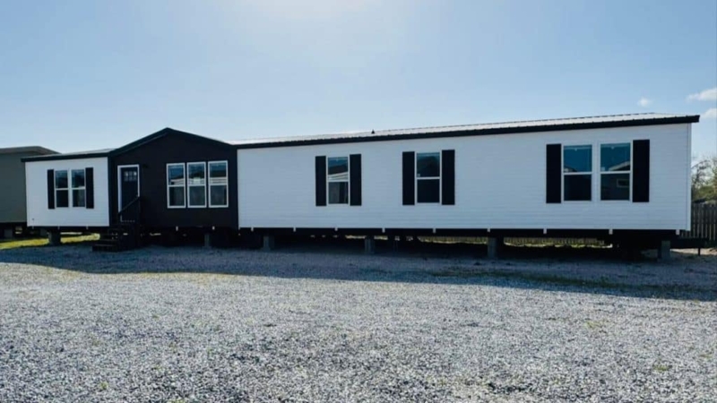 Mobile Home Dark Accent Gable Monochrome Palette Long Profile