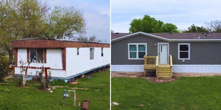 Mobile Home Entryway Deck Exterior Remodel Grey Siding