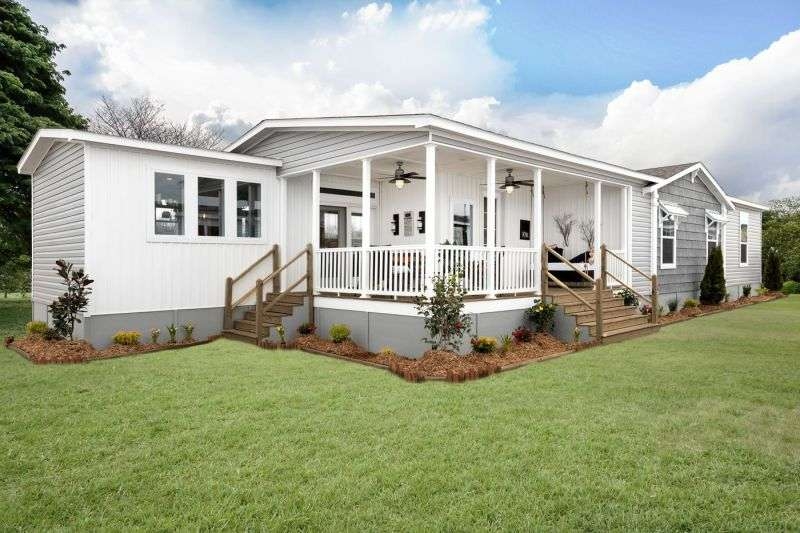 Mobile Home Exterior Expansive Covered Porch Dual Ceiling Fans