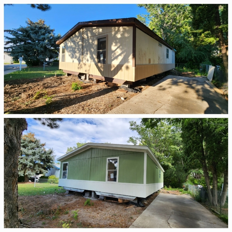 Mobile Home Exterior Makeover Ideas With Sage Green Siding And Skirting