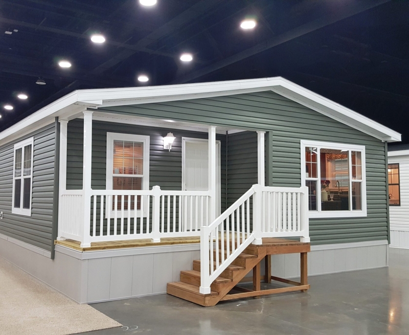 Mobile Home Forest Green Siding Integrated Porch White Trim
