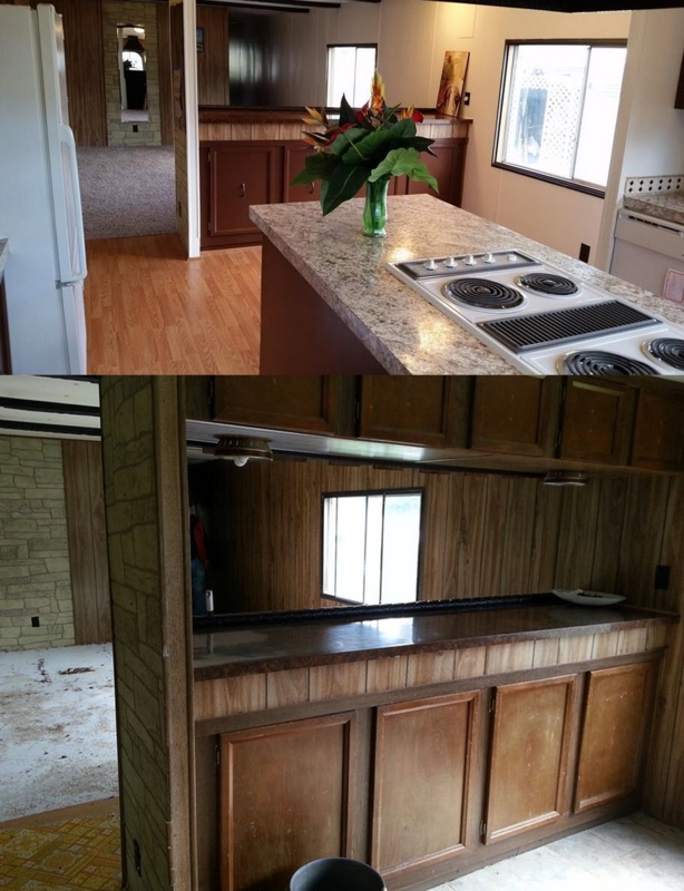 Mobile Home Kitchen Makeover: Island Cooktop and Stone-Look Counters