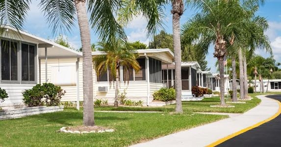 Mobile Home Park Street: Palm Trees & Screened Porches
