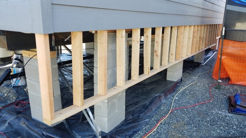 Mobile Home Skirting Frame: Wood Studs on Concrete Pier Blocks