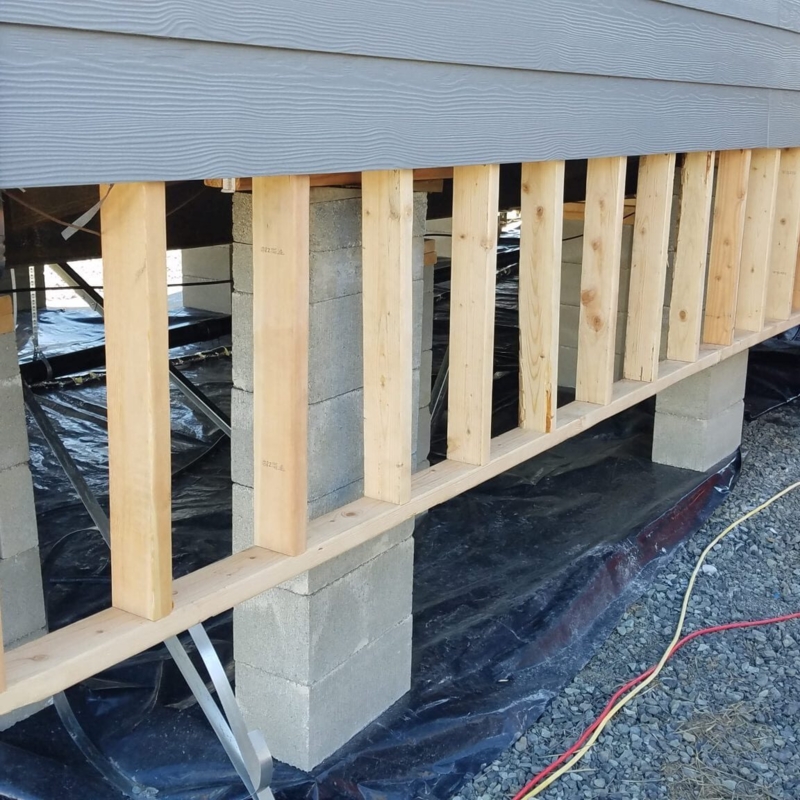 Mobile Home Skirting Wood Frame Installation Over Concrete Block Piers