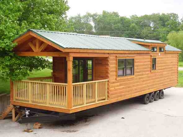 Mobile Tiny House on Triple Axle Trailer with Log Siding