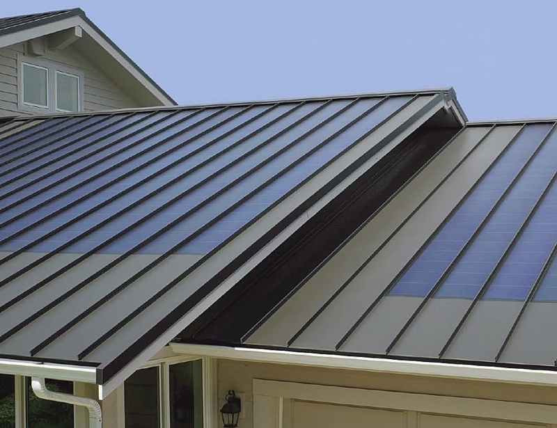 Modern Charcoal Metal Roof with Integrated Solar Panels