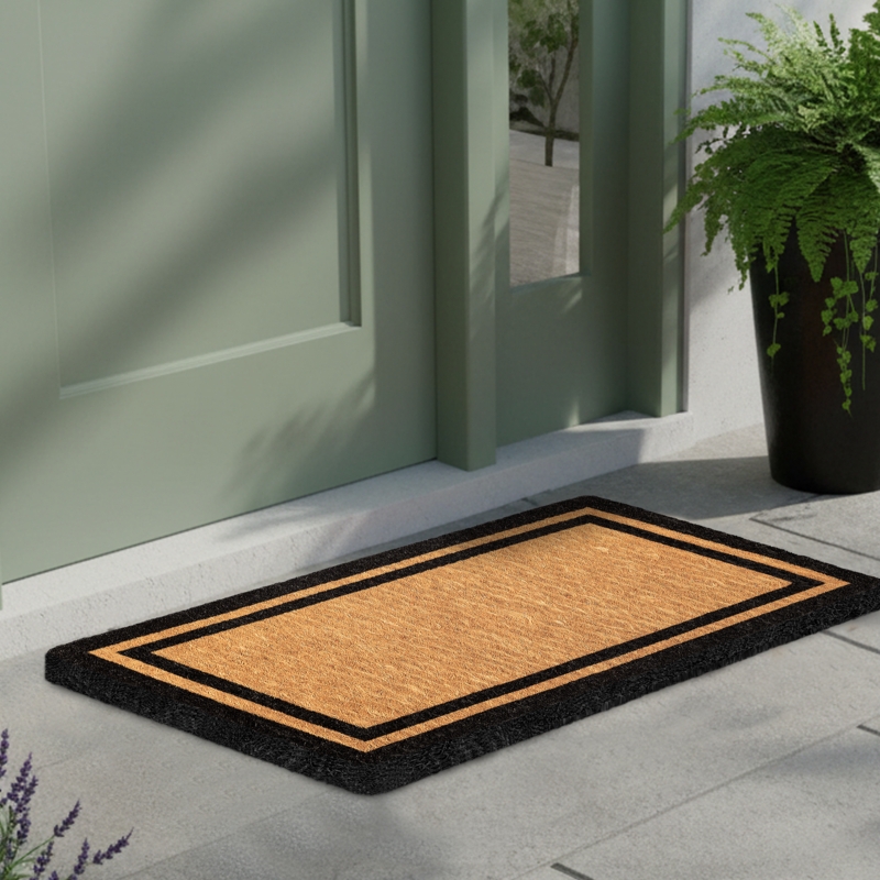 Modern Doormat Double Black Border Coir High Contrast Entryway