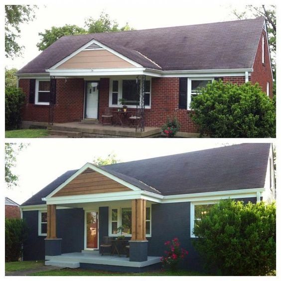 Modern Farmhouse Curb Appeal with Painted Brick and Wood Accents