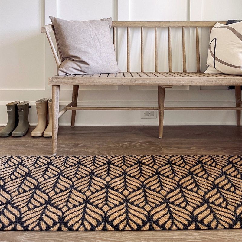 Modern Farmhouse Extra Long Doormat, Botanical Leaf Motif