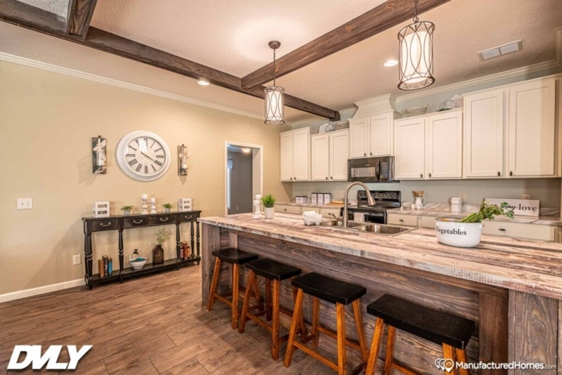 Modern Farmhouse Kitchen Island Design with Rustic Wood Finish.
