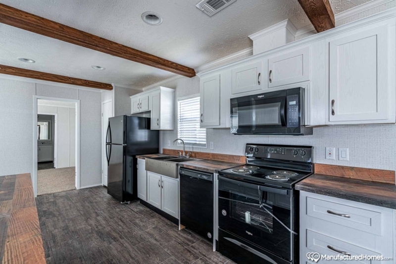 Modern Farmhouse Kitchen: Wood Toned Countertops & Apron Front Sink
