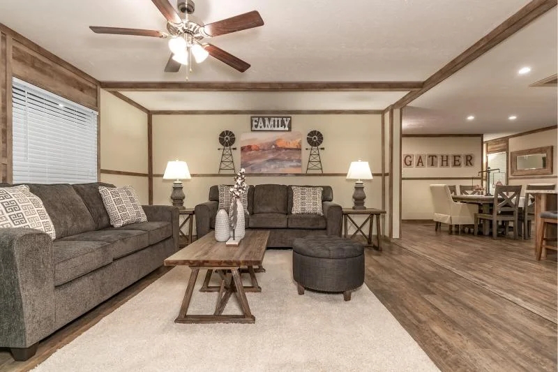 Modern Farmhouse Living Room Layout with Rustic Wood Wall Trim