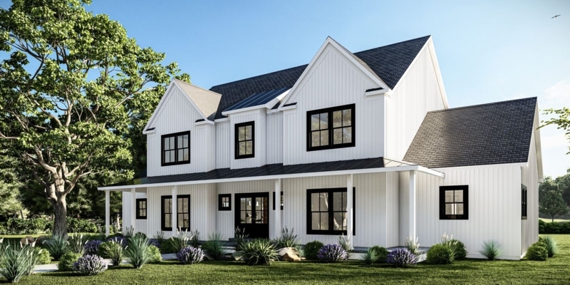 Modern Farmhouse Wraparound Porch Landscaping Ideas Black Frames
