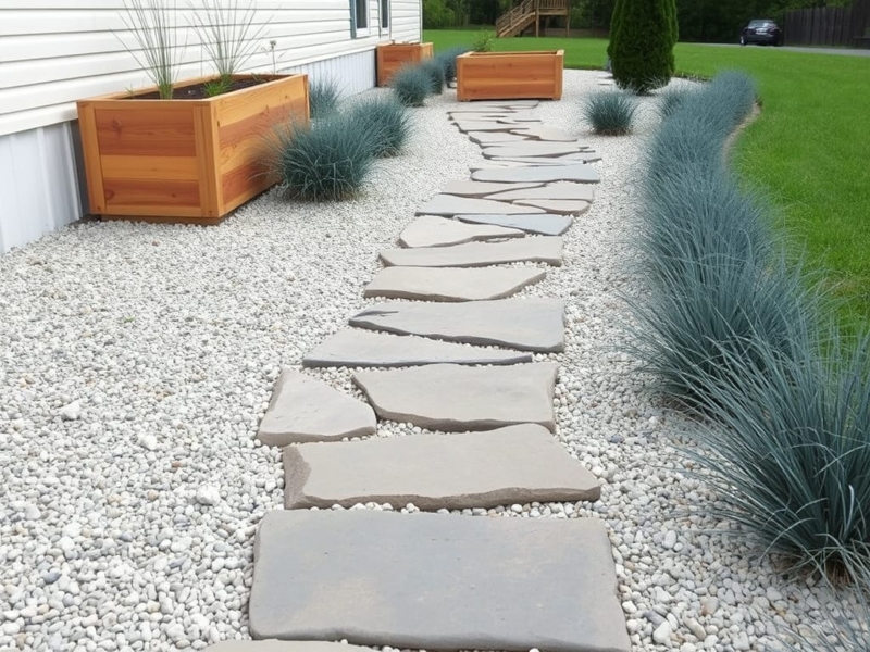 Modern Flagstone Stepping Stone Walkway with Blue Fescue Grass