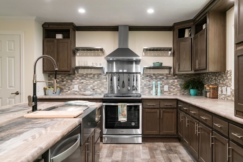 Modern Kitchen with Dark Cabinets & Mosaic Tile Backsplash Design