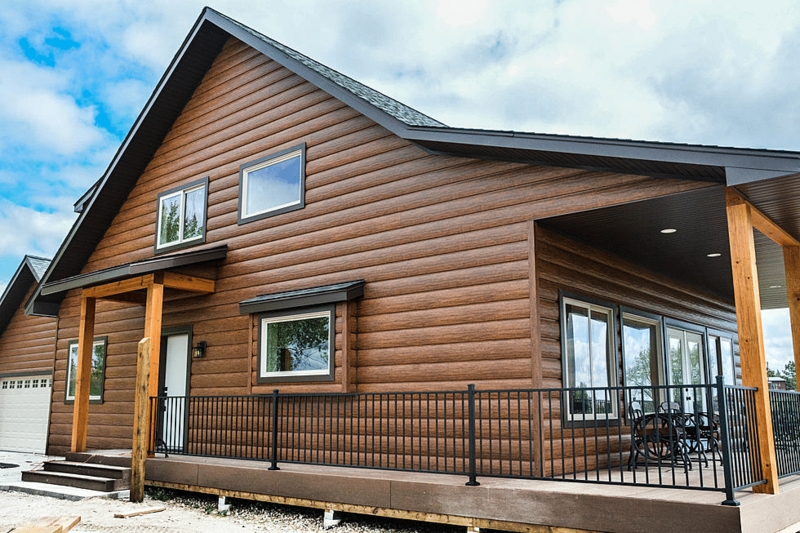 Modern Mobile Home with Log-Style Siding & Charcoal Trim