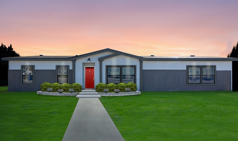 Modern Modular Home with Bold Red Front Door