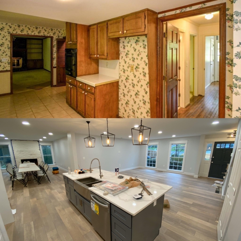 Modern Open Concept Kitchen Remodel with Gray Island