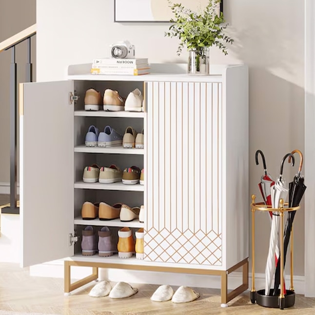 Modern Shoe Cabinet Gold Geometric Door Five Tier Storage