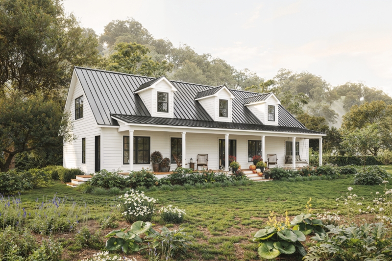 Modular Home Black Metal Roof House Triple Dormer Design