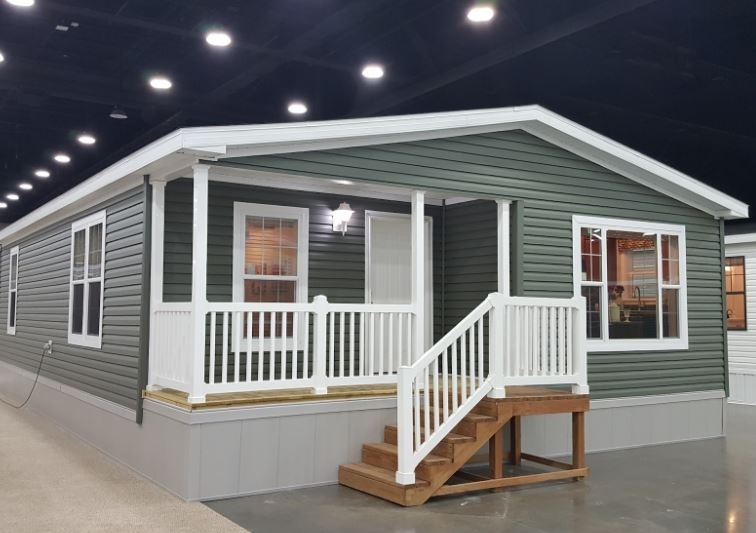 Modular Home Sage Green Farmhouse Design White Porch Railing