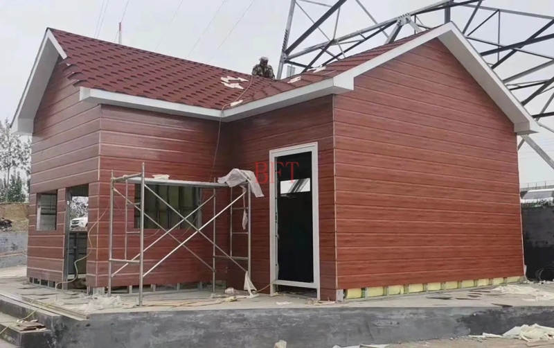Modular Prefab Home: Wood Grain Metal Siding Exterior