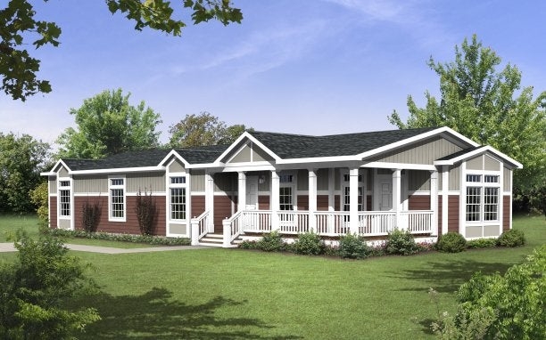 Modular Ranch Home with Covered Front Porch and Railing