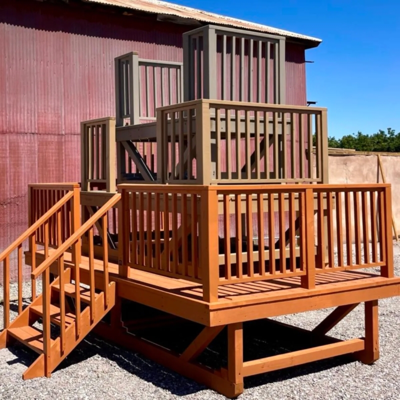 Multi-Level Portable Deck with Two Tone Finish and Railing