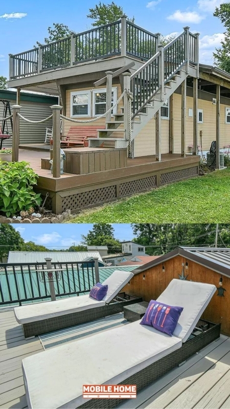 Multi-Level Rooftop Deck with Nautical Style Rope Railing