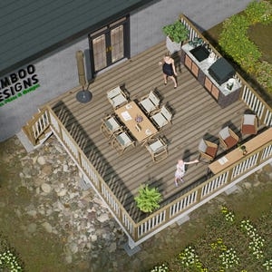 Multi-Zone Deck with Built-In Kitchen and White Railing